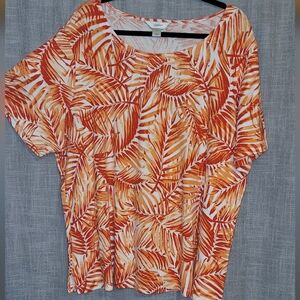 cj banks 2X Tropical Orange Leaf Print Women's Top